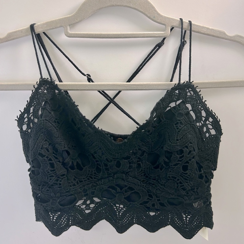 Free People One Adella Black Lace Crisscross Back Adjustable Strap Bralette XS